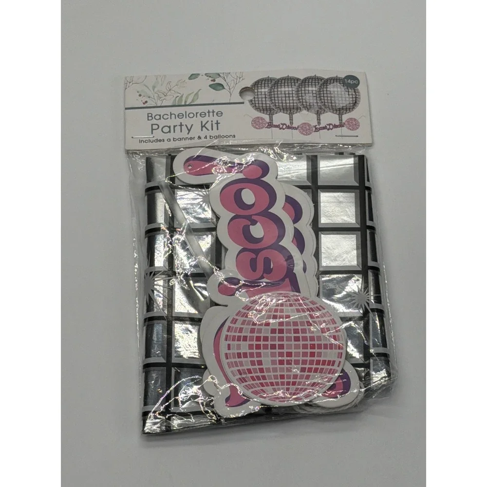 New View Bachelorette Party Kit Lets Disco Banner 4 Disco Ball Balloons Silver